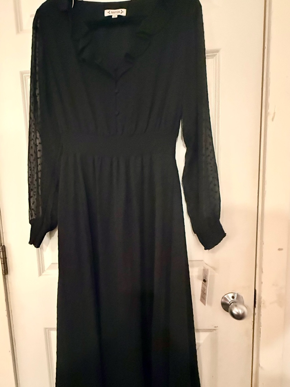 NWT Nannette Black Long Sleeve Maxi Dress with Sheer Dotted Sleeves